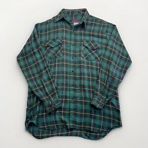 Vintage  Champion Plaid Cotton Flannel Shirt Large Green/Red Workwear Button-Up